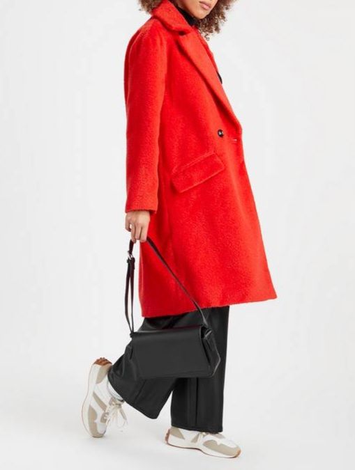 Palton efect blana rosu oversize Tu 000366